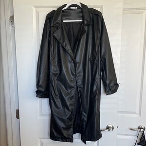 VILA Black Faux Leather Trench Coat